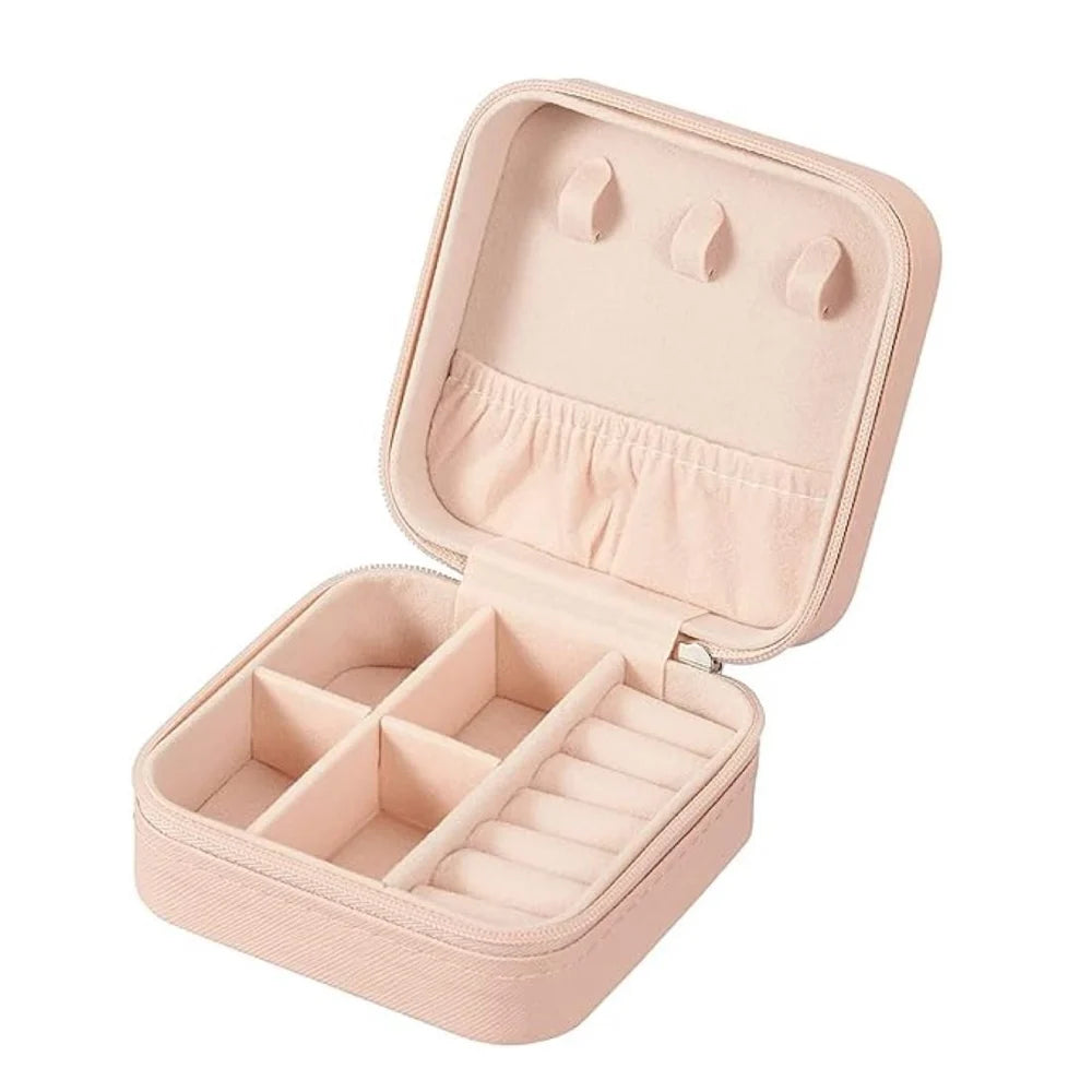 Brown Large Leather Jewellery Box Jewellery Organiser PU Leather Zipper Square Portable Mini Square