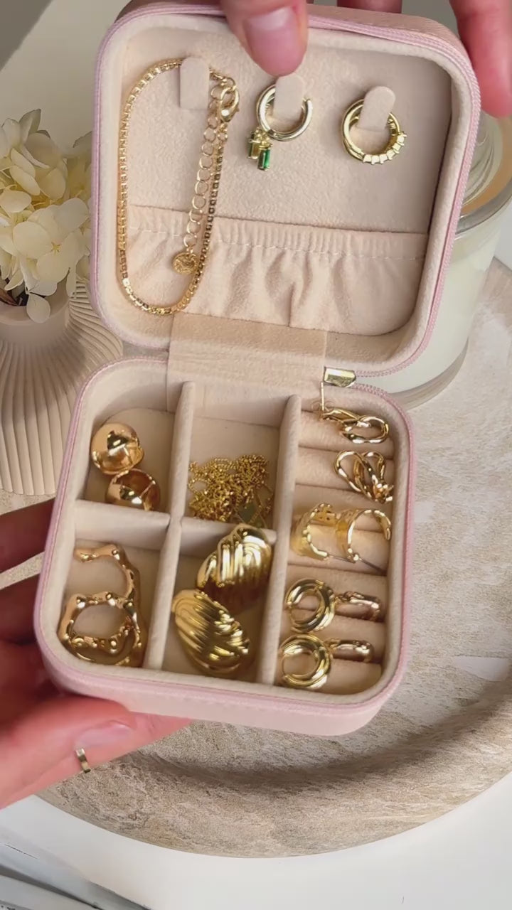 Brown Large Leather Jewellery Box Jewellery Organiser PU Leather Zipper Square Portable Mini Square